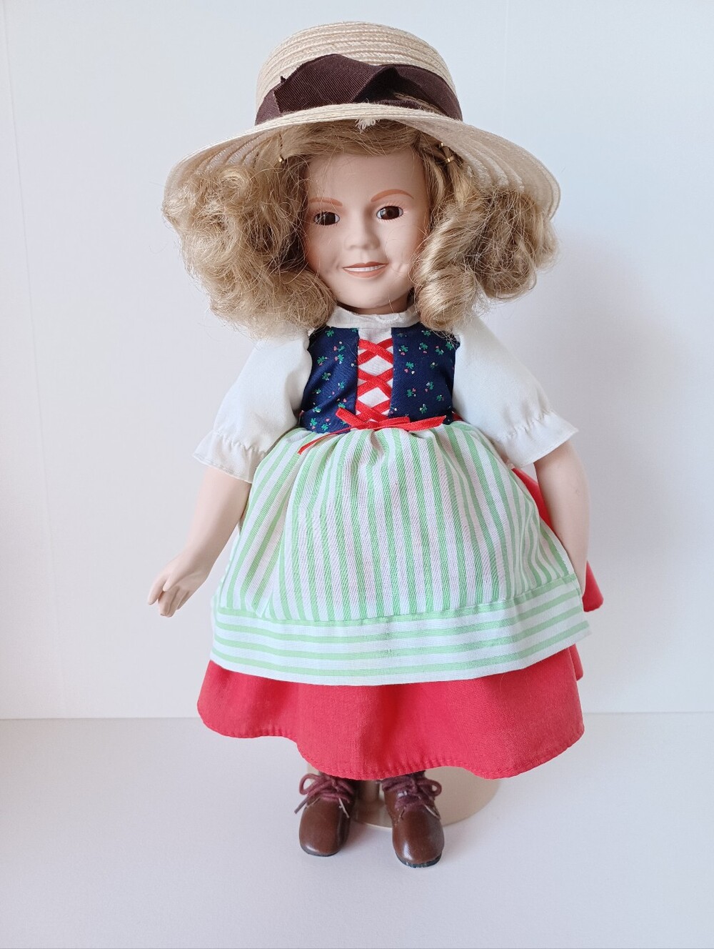 Vintage Shirley Temple As Heidi Porcelian Doll With Stand Collectible Toy Movie